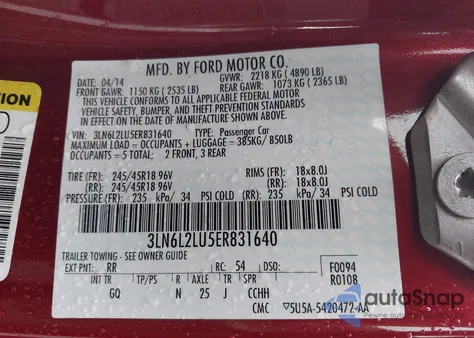 2014 Lincoln Mkz Hybrid из США, поврежденный, VIN 3LN6L2LU5ER831640